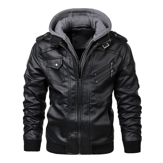 Liam | Leather Jacket with Hood for Men