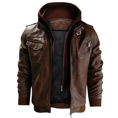 Liam | Leather Jacket with Hood for Men