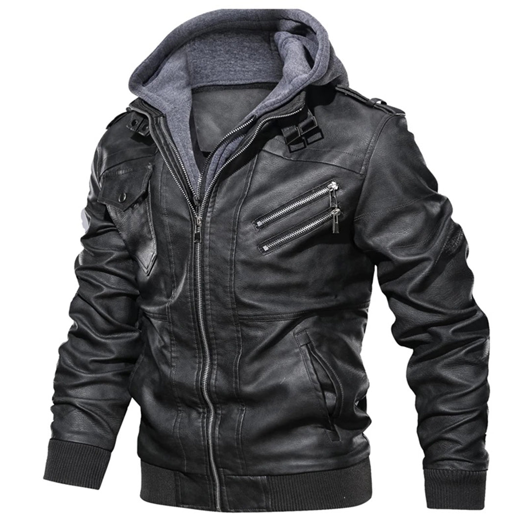 Liam | Leather Jacket with Hood for Men