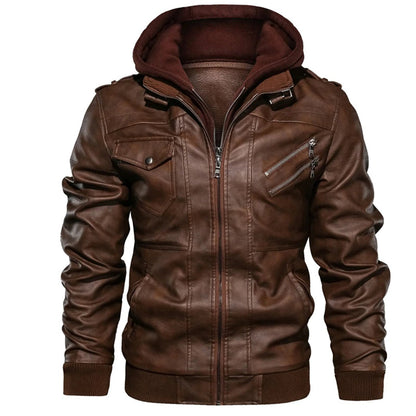 Liam | Leather Jacket with Hood for Men