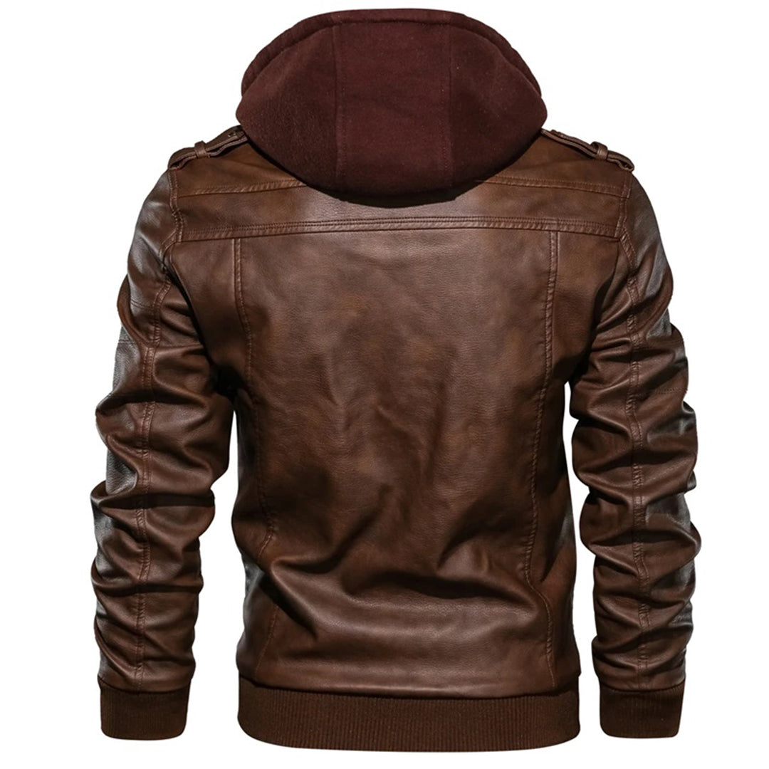 Liam | Leather Jacket with Hood for Men