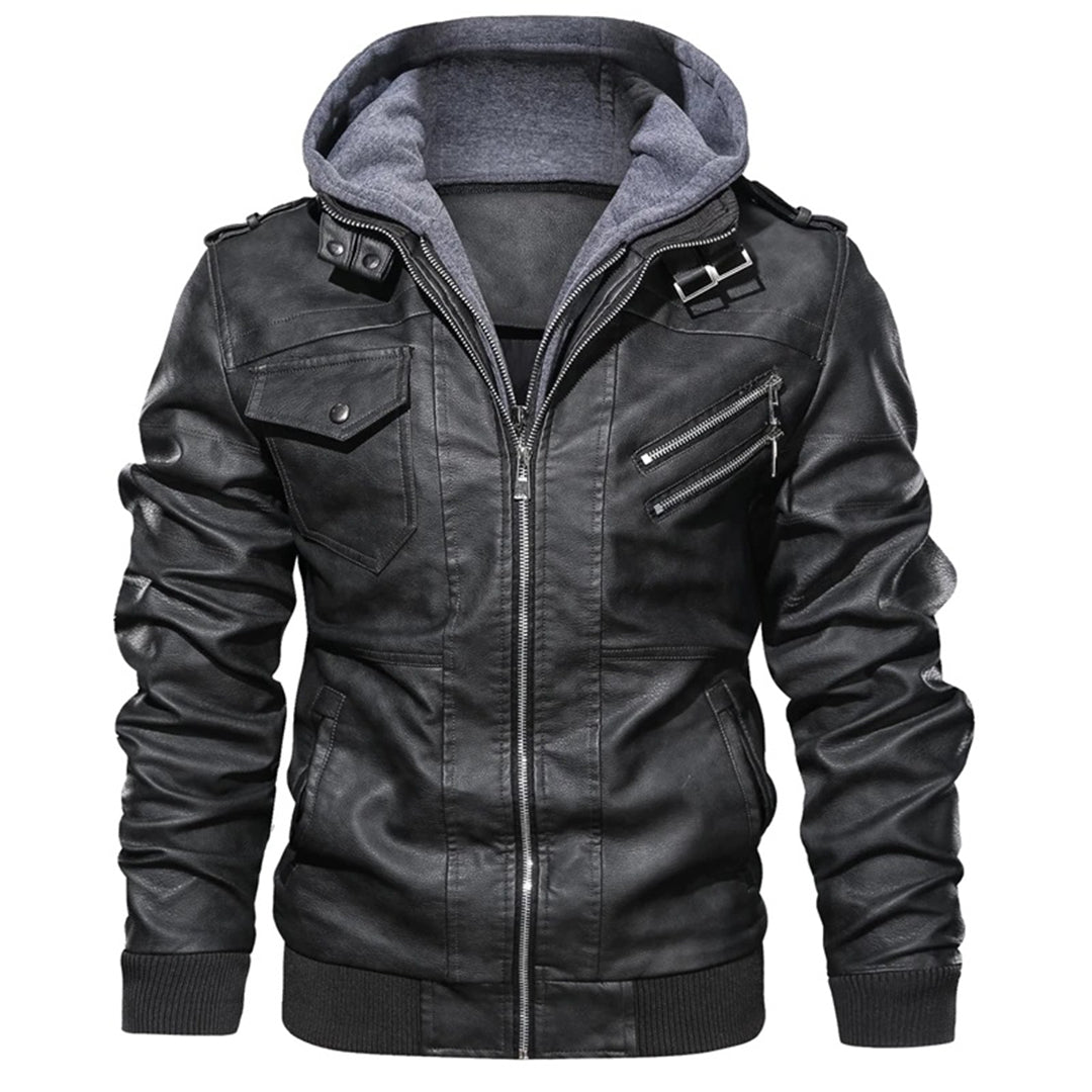 Liam | Leather Jacket with Hood for Men