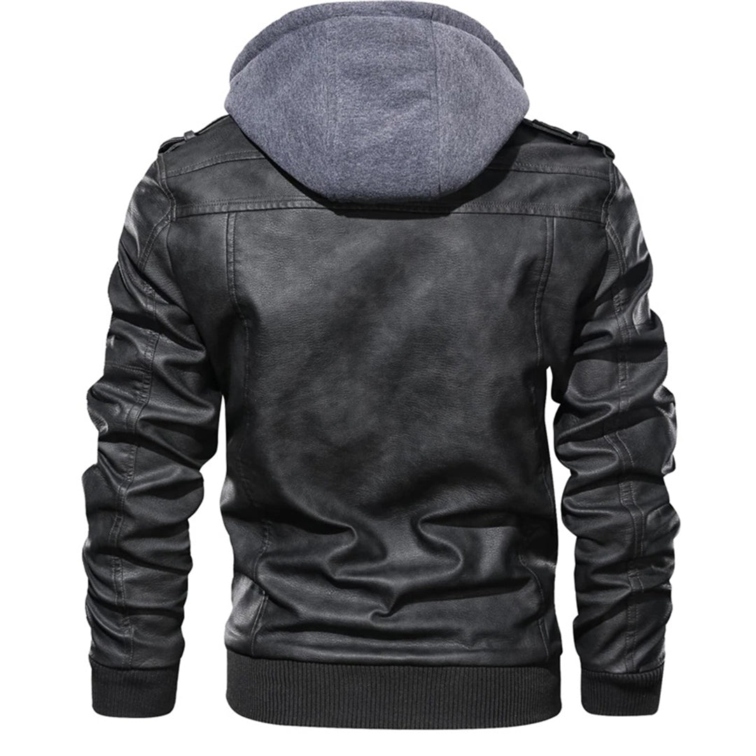 Liam | Leather Jacket with Hood for Men