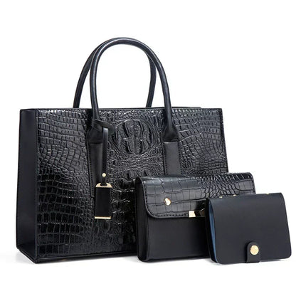 Lucia | Luxury Handbag Set with Crocodile Print