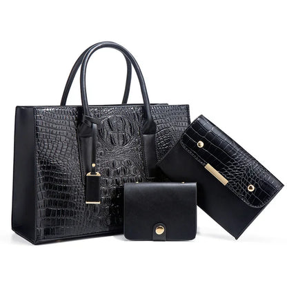 Lucia | Luxury Handbag Set with Crocodile Print