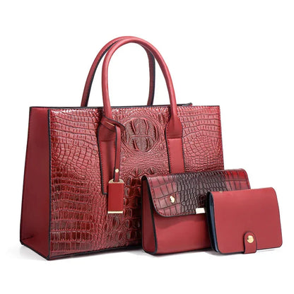 Lucia | Luxury Handbag Set with Crocodile Print