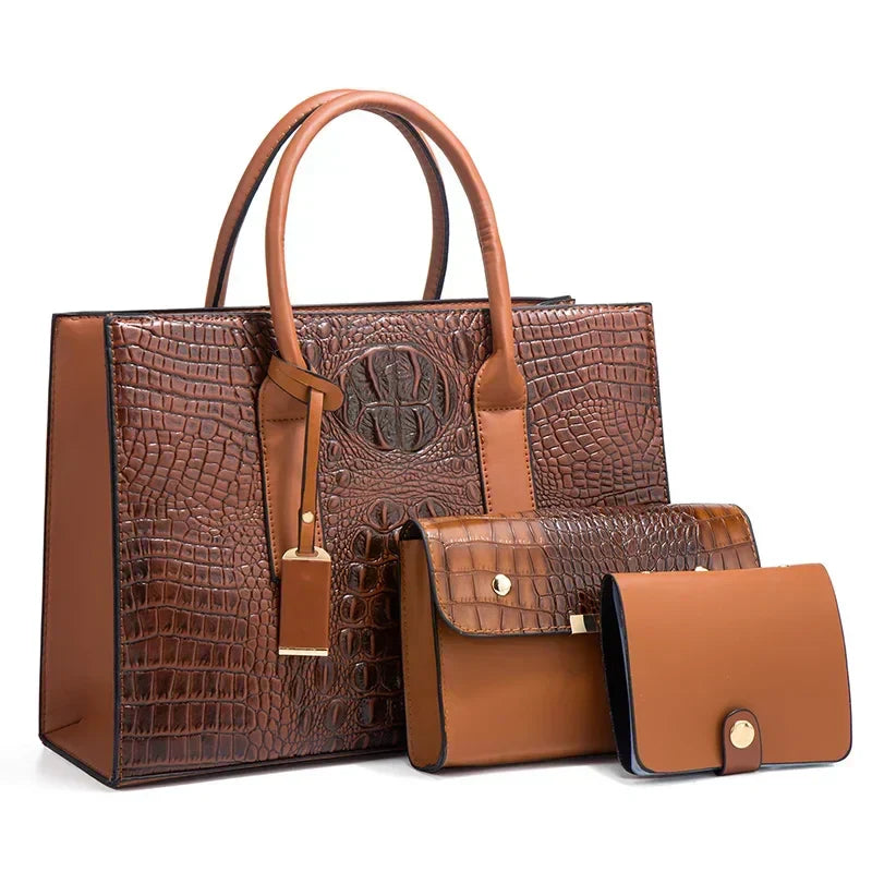 Lucia | Luxury Handbag Set with Crocodile Print