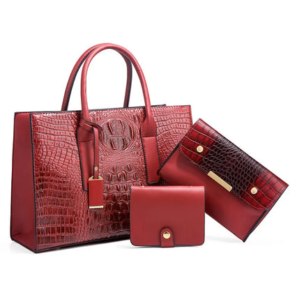 Lucia | Luxury Handbag Set with Crocodile Print