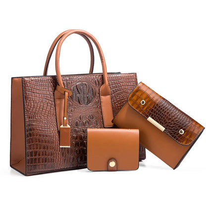 Lucia | Luxury Handbag Set with Crocodile Print