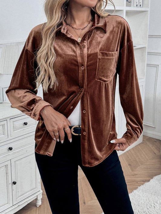 Daphne | Velvet Button-Up Blouse