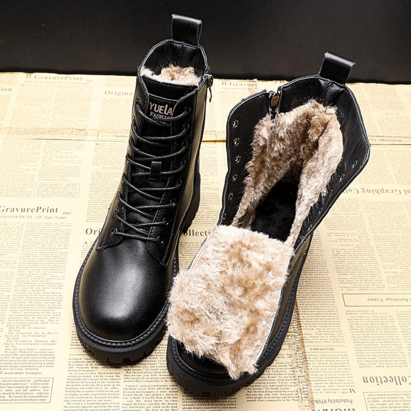 Althea | Black Leather Fur-Lined Insulated Boots