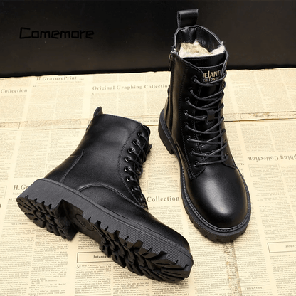 Althea | Black Leather Fur-Lined Insulated Boots