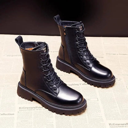 Althea | Black Leather Fur-Lined Insulated Boots