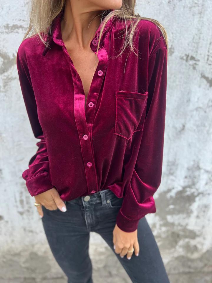 Daphne | Velvet Button-Up Blouse